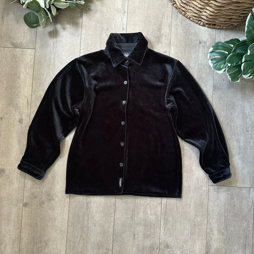 Vintage 90s Oshkosh B’Gosh Genuine Girls Luxurious Black Velvet Button Up Shirt
